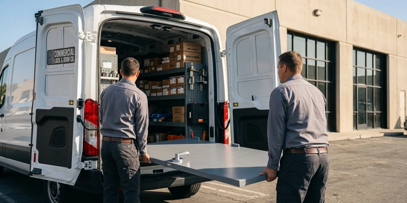 The Commercial Lock & Door crew and service van
