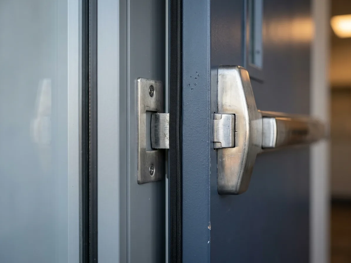 Hardware close-up for fire rated door hardware work in San Diego
