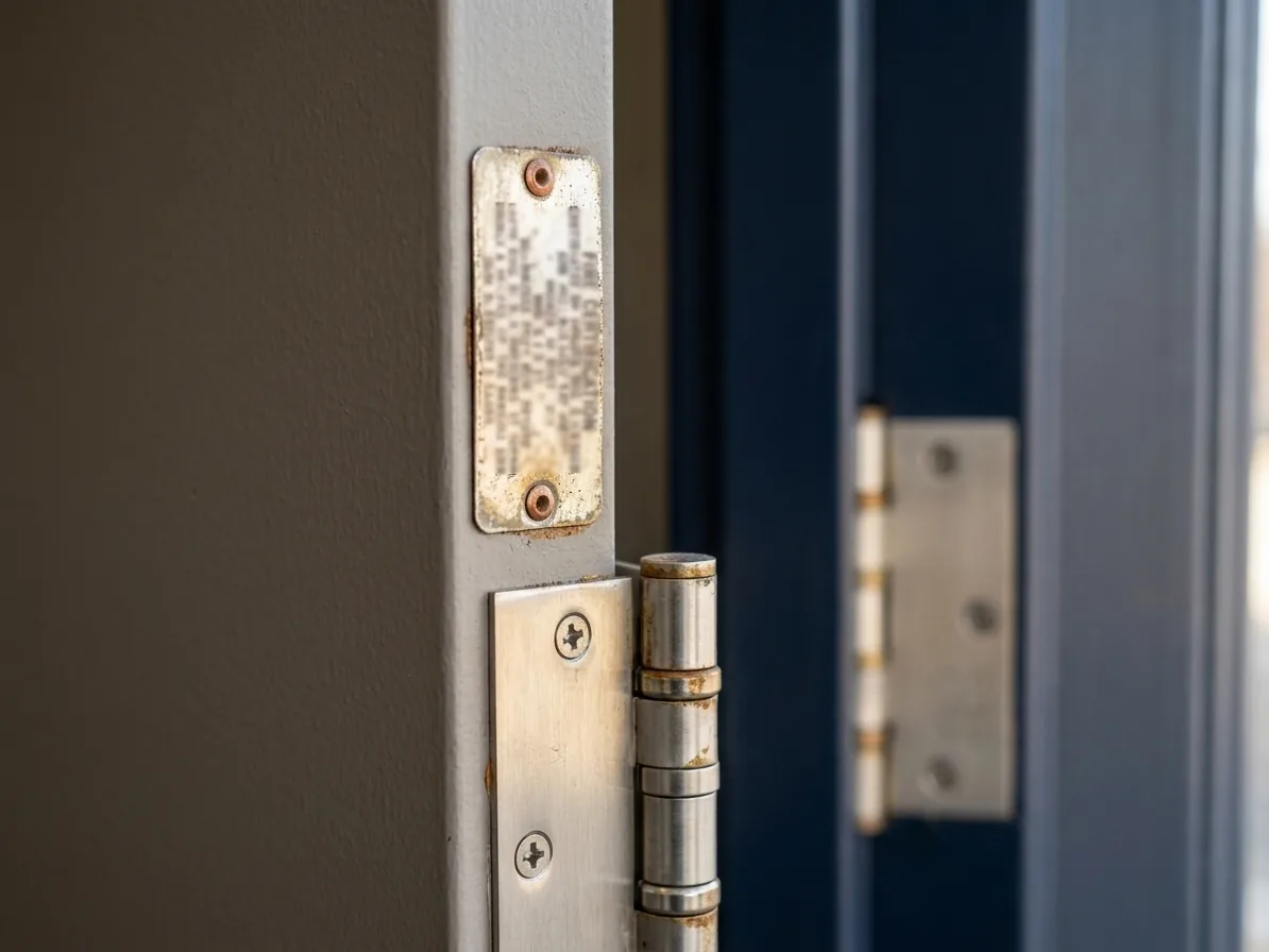 Hardware close-up for fire-rated door installation work in San Diego