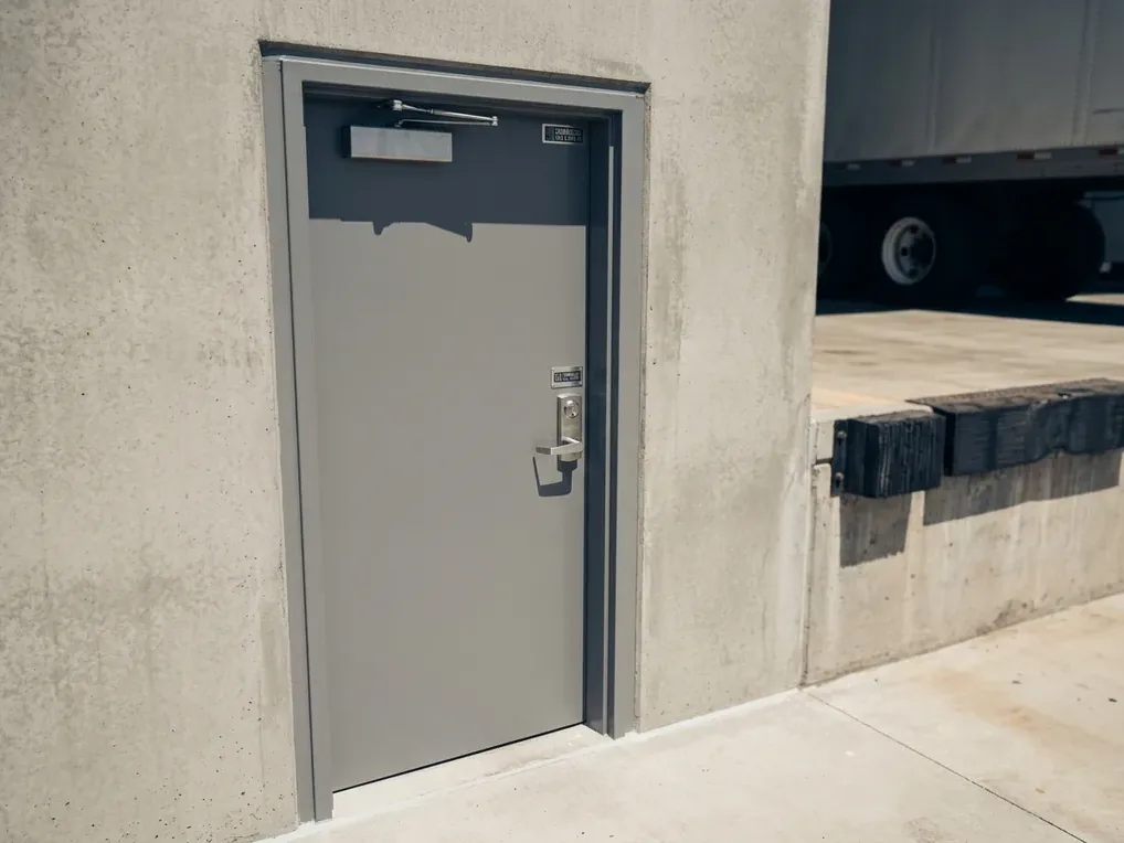 New hollow metal door and welded frame installed at a San Diego warehouse dock entrance