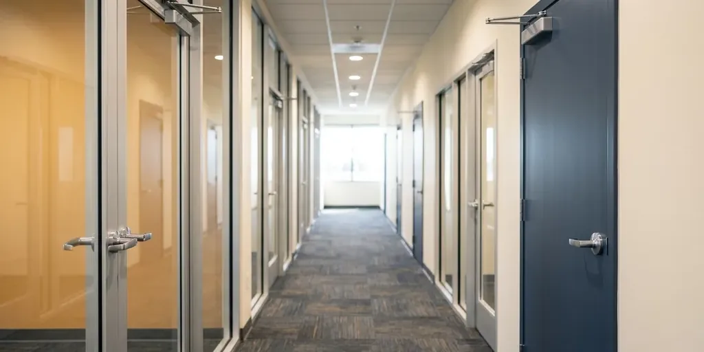 Doors and hardware in office buildings and business parks