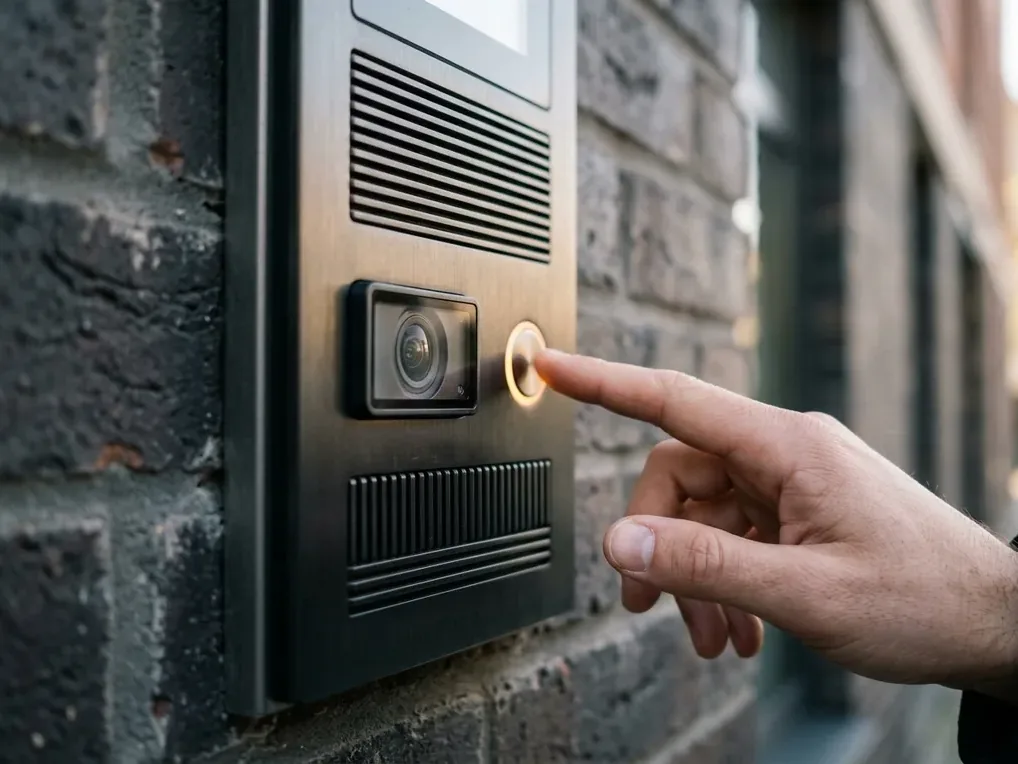 Hardware close-up for video intercom and entry systems work in San Diego